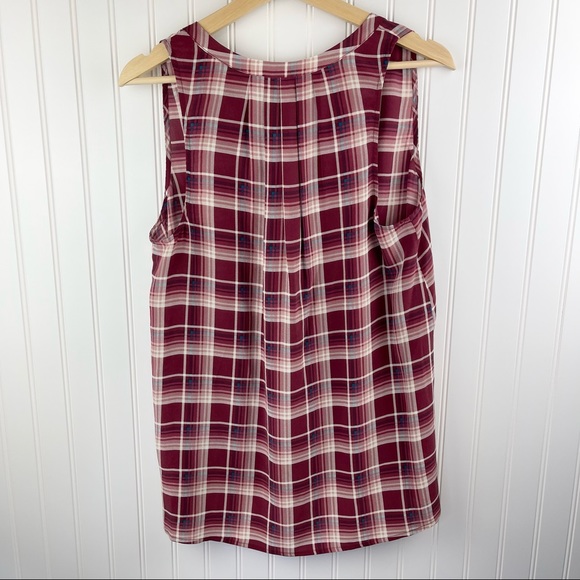 Joie Aruna Silk Sleeveless V-Neck Top Maroon Plaid Size Medium - Picture 5 of 8